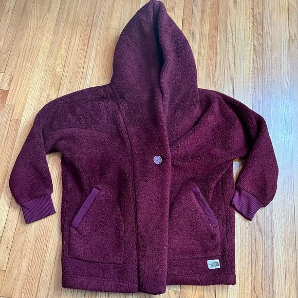 The North Face Campshire Wrap Medium Large Sherpa Fleece Maroon Oversize Jacket - Picture 1 of 8